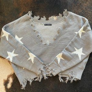 Zaful Star Knit Ripped Off the Shoulder Sweater